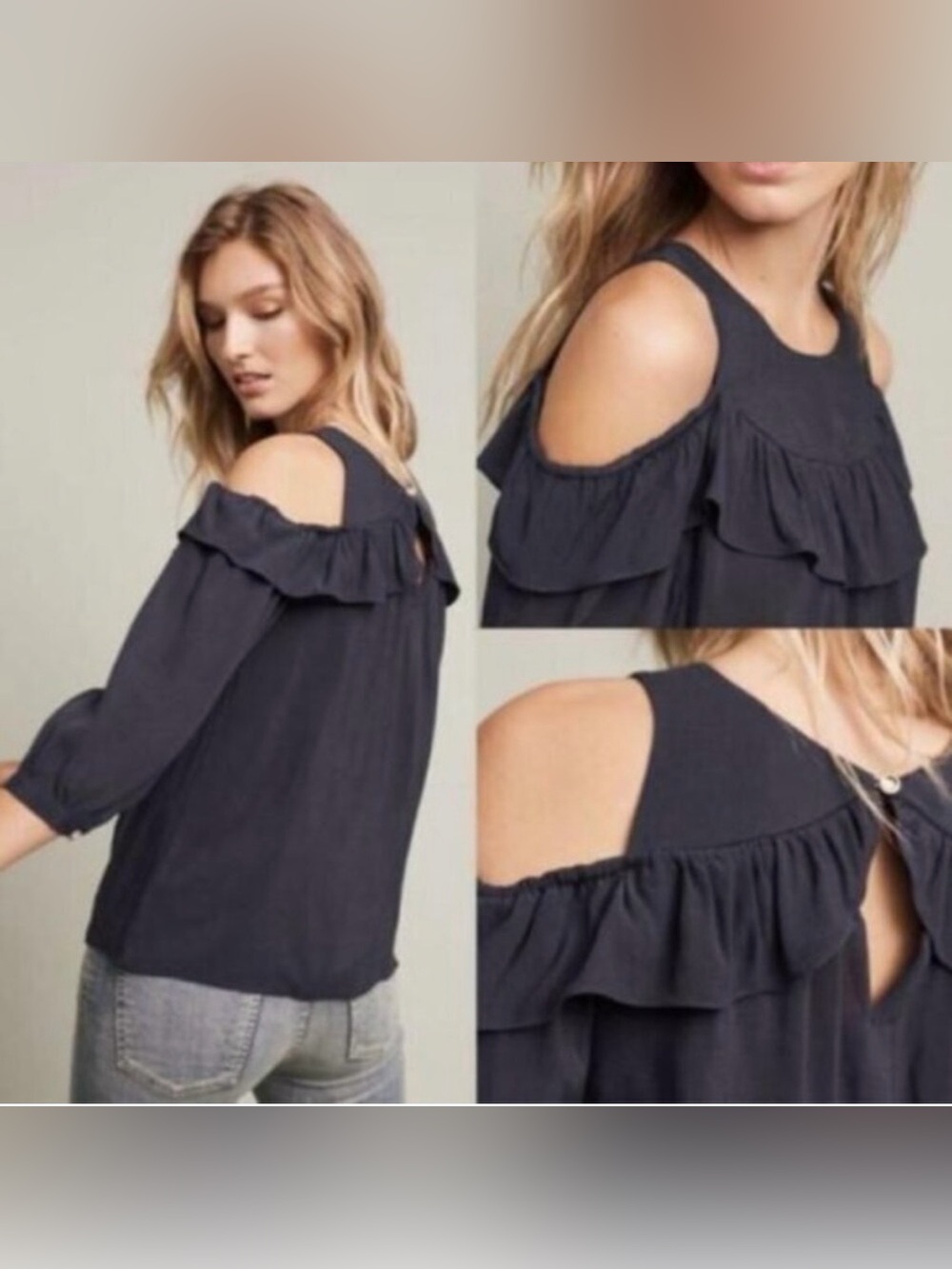 Maeve Anthropologie Marva Cold Shoulder Tunic Top Black Sz 10 Whimsigoth Ruffle